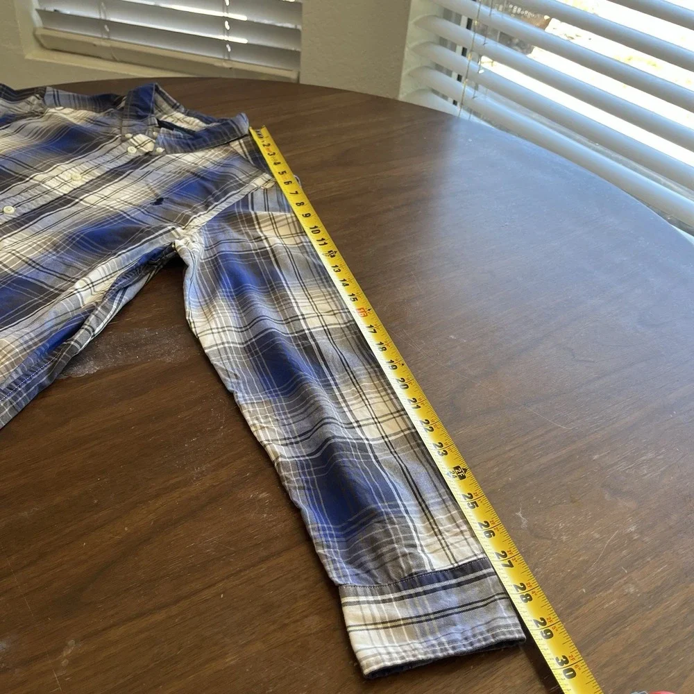 Vintage Ralph Lauren Mens XL Plaid Check Button Down Long Sleeve Shirt Blue